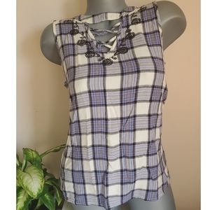 Maurices Blue and White Plaid Tank M